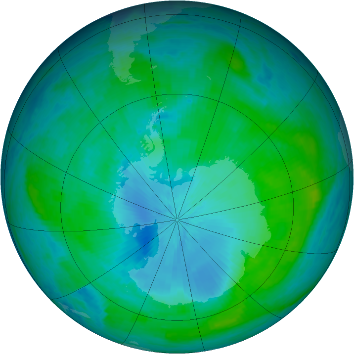 Antarctic ozone map for 08 February 2003